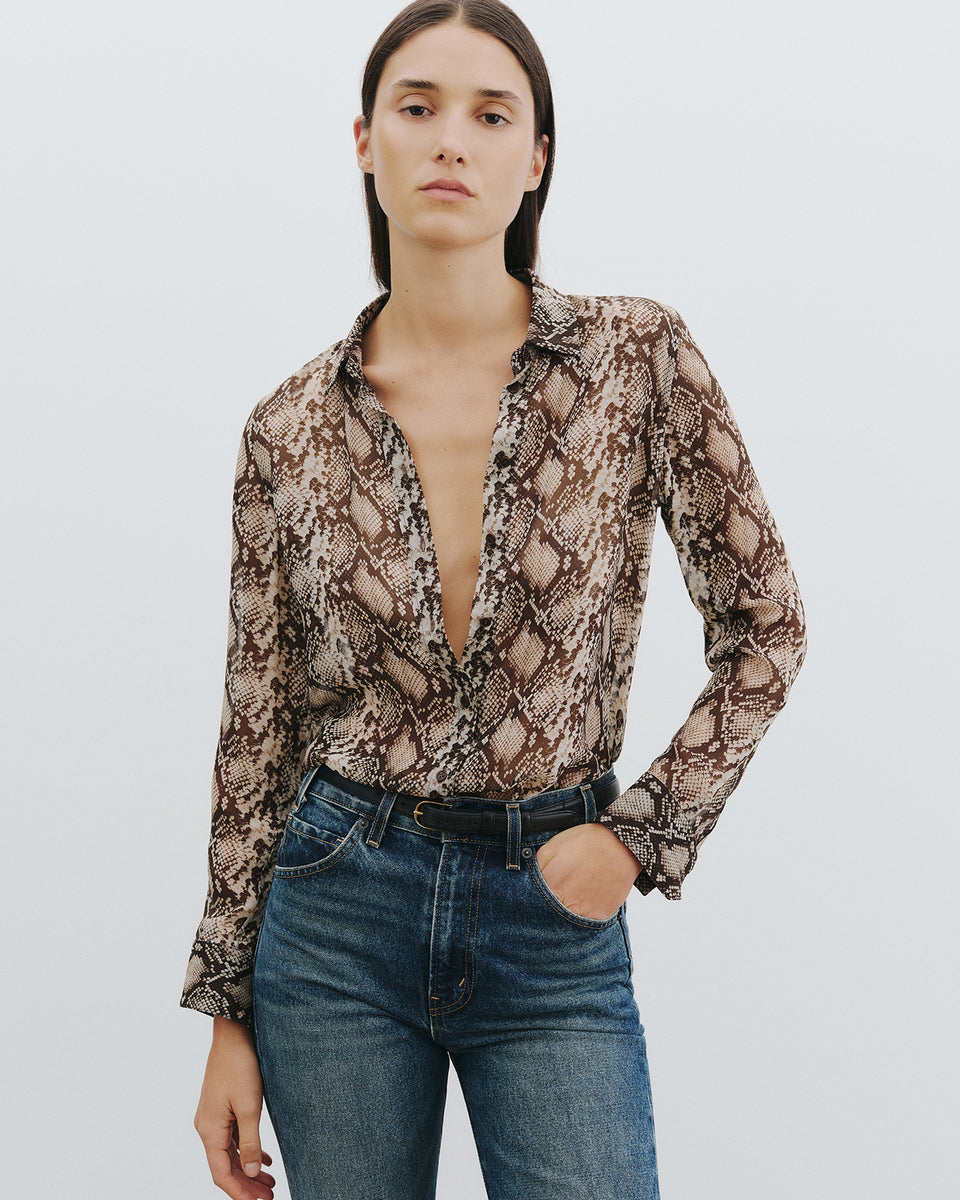 GAIA SILK SHIRT IN STONE/BROWN SNAKE PRINT