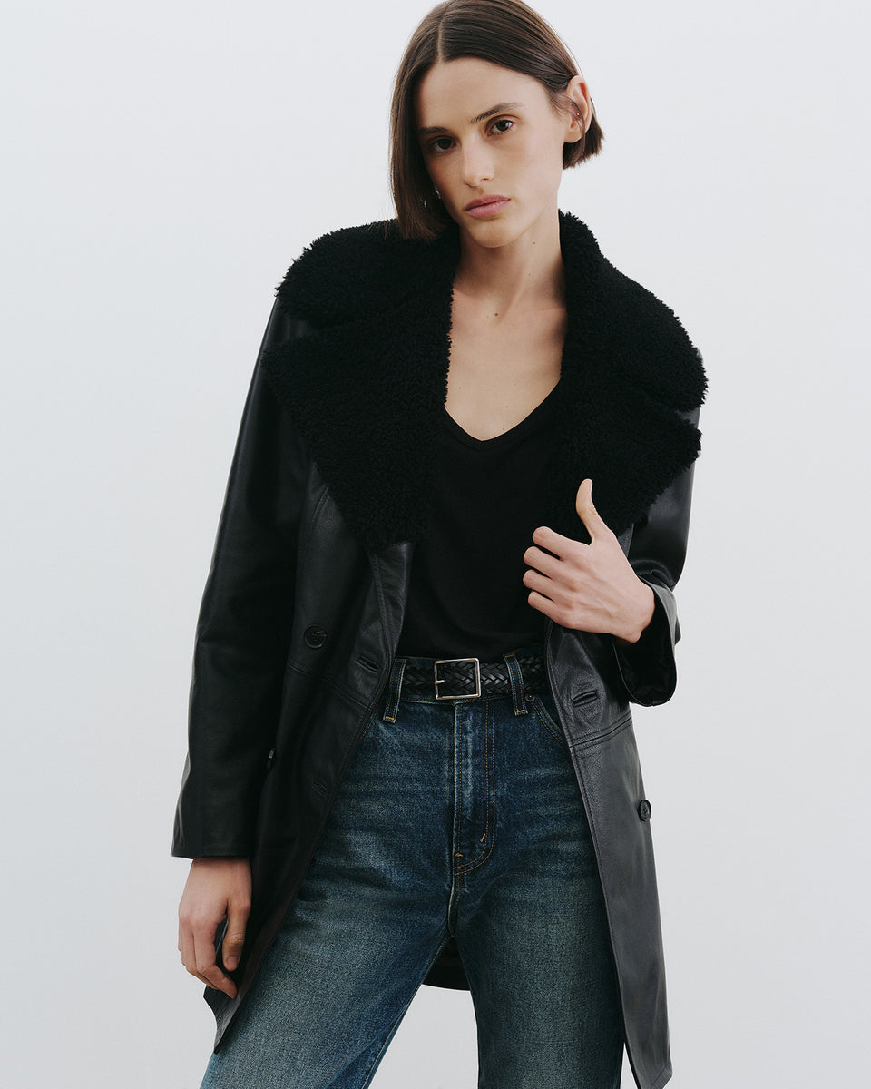 SANURA LEATHER COAT IN BLACK