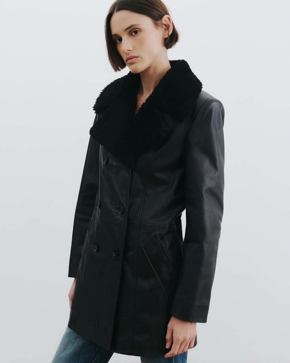 SANURA LEATHER COAT IN BLACK