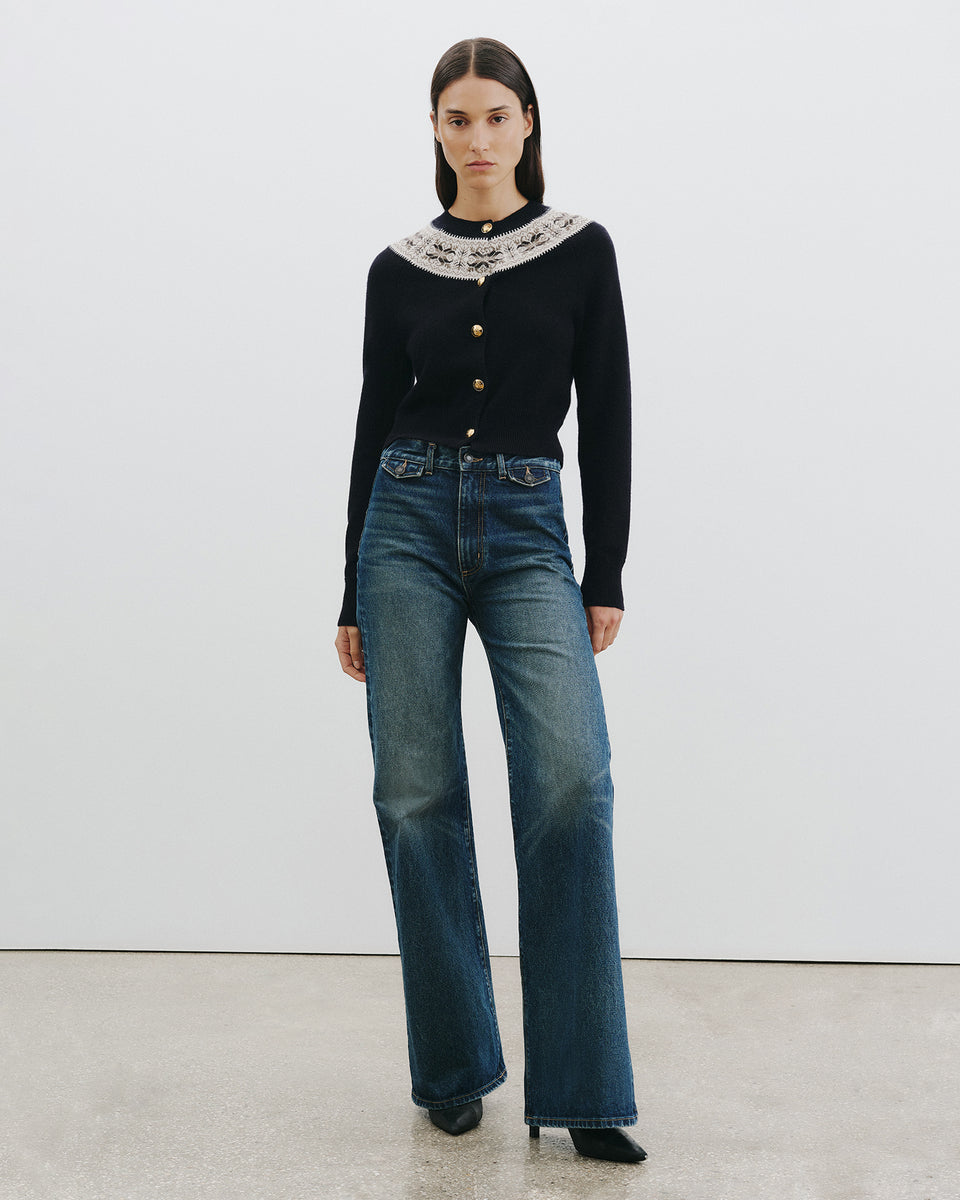 JOSEFA CASHMERE CARDIGAN IN DARK NAVY FAIR ISLE