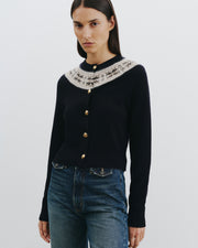 JOSEFA CASHMERE CARDIGAN IN DARK NAVY FAIR ISLE