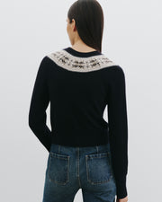 JOSEFA CASHMERE CARDIGAN IN DARK NAVY FAIR ISLE