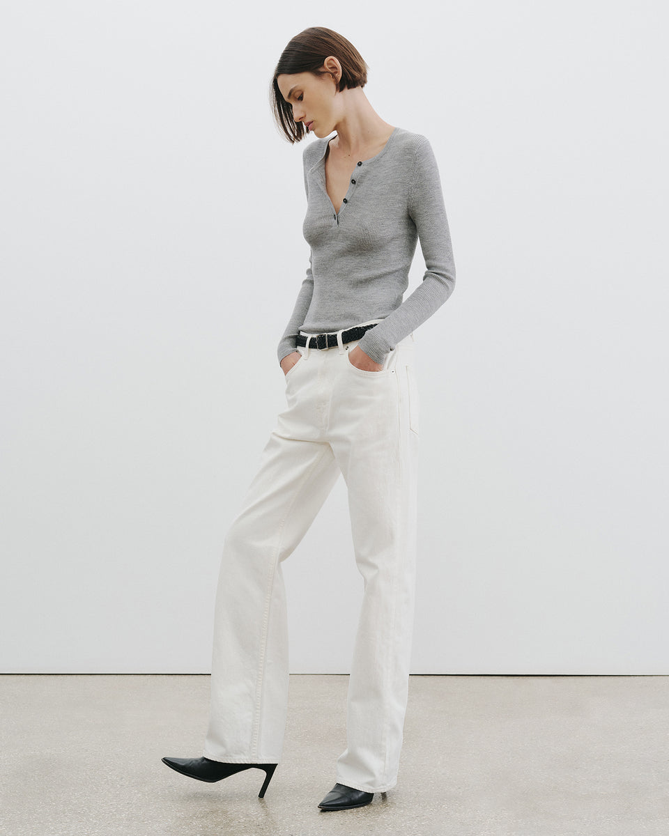 KLARISE HENLEY KNIT IN MEDIUM GREY MELANGE