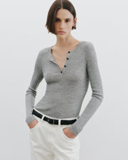 KLARISE HENLEY KNIT IN MEDIUM GREY MELANGE