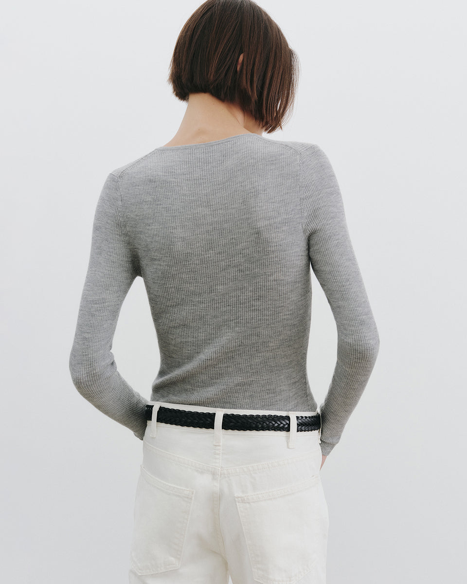 KLARISE HENLEY KNIT IN MEDIUM GREY MELANGE