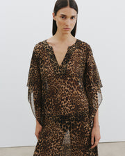 ERICA SILK CAFTAN IN VINTAGE LEOPARD PRINT
