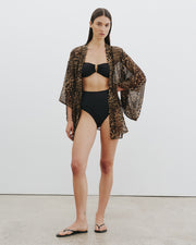 KIMA SILK KIMONO IN VINTAGE LEOPARD PRINT