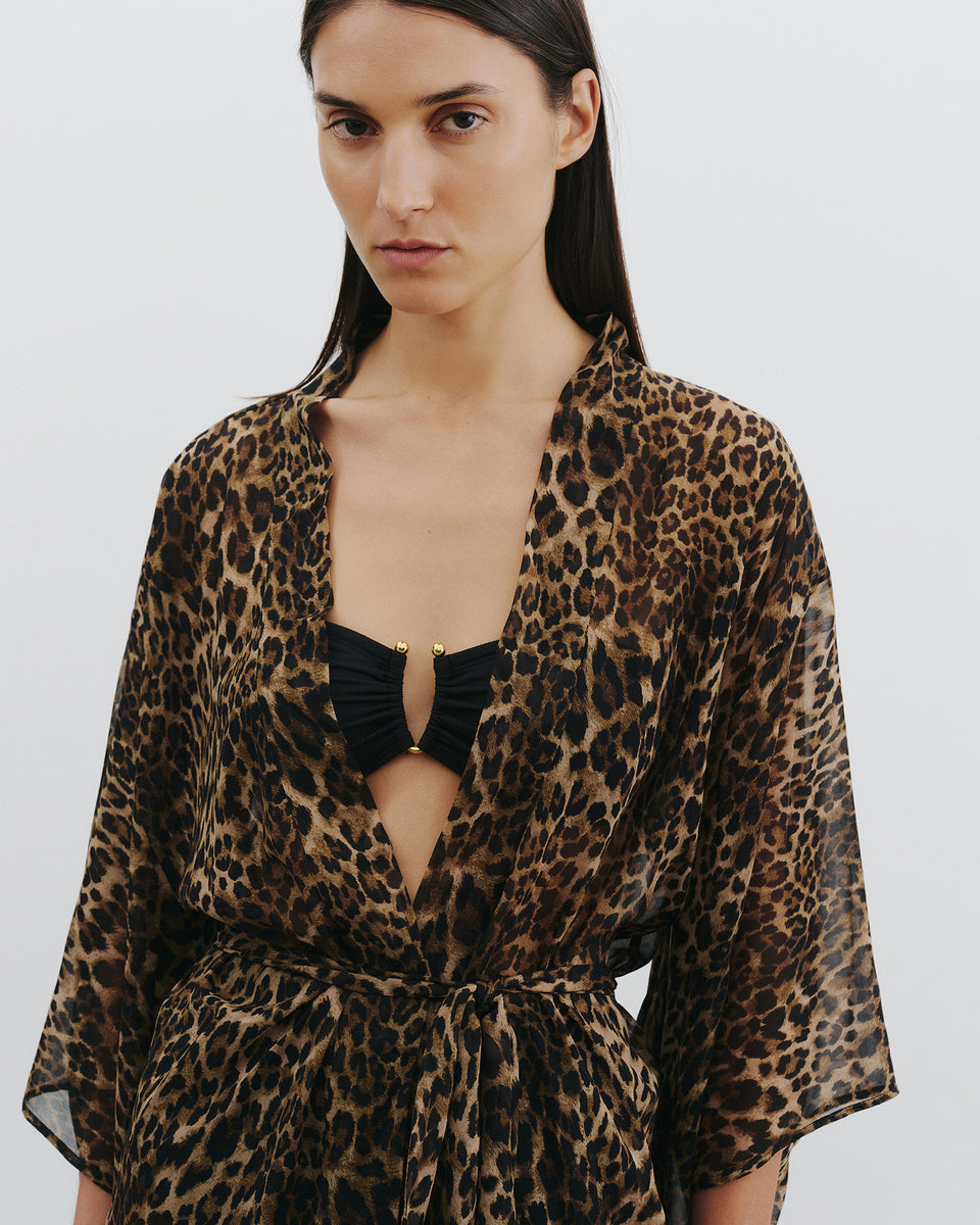 KIMA SILK KIMONO IN VINTAGE LEOPARD PRINT