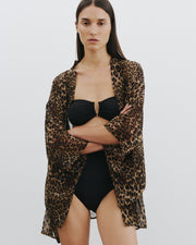 KIMA SILK KIMONO IN VINTAGE LEOPARD PRINT