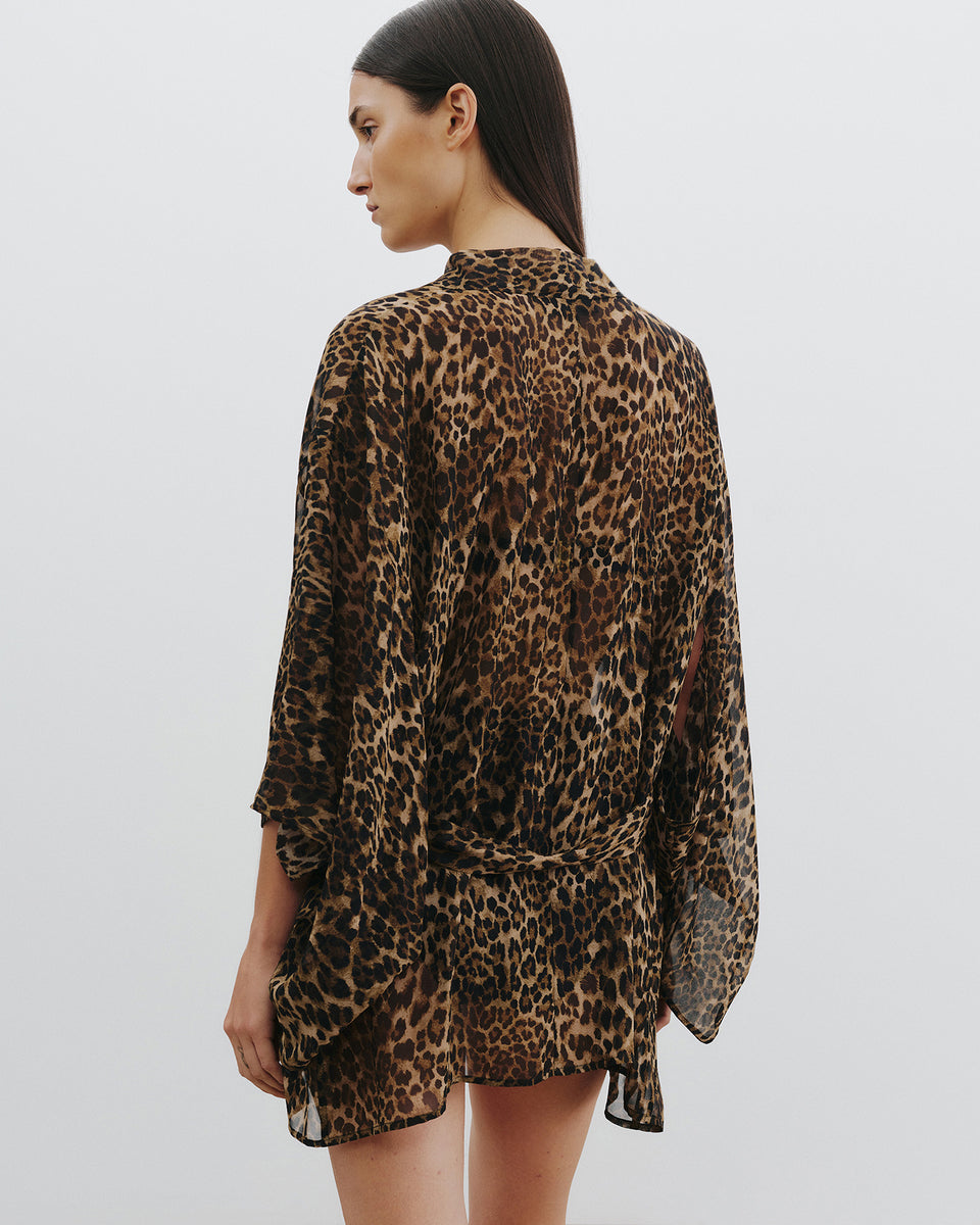 KIMA SILK KIMONO IN VINTAGE LEOPARD PRINT