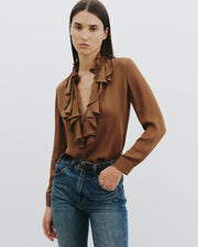 LILY SILK BLOUSE IN COGNAC