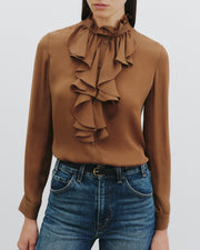 LILY SILK BLOUSE IN COGNAC