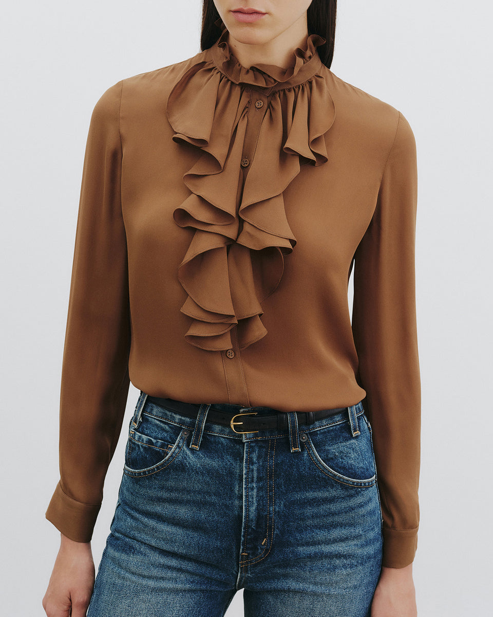 LILY SILK BLOUSE IN COGNAC