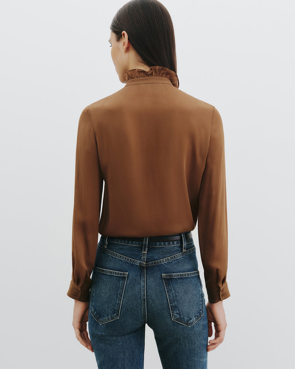 LILY SILK BLOUSE IN COGNAC