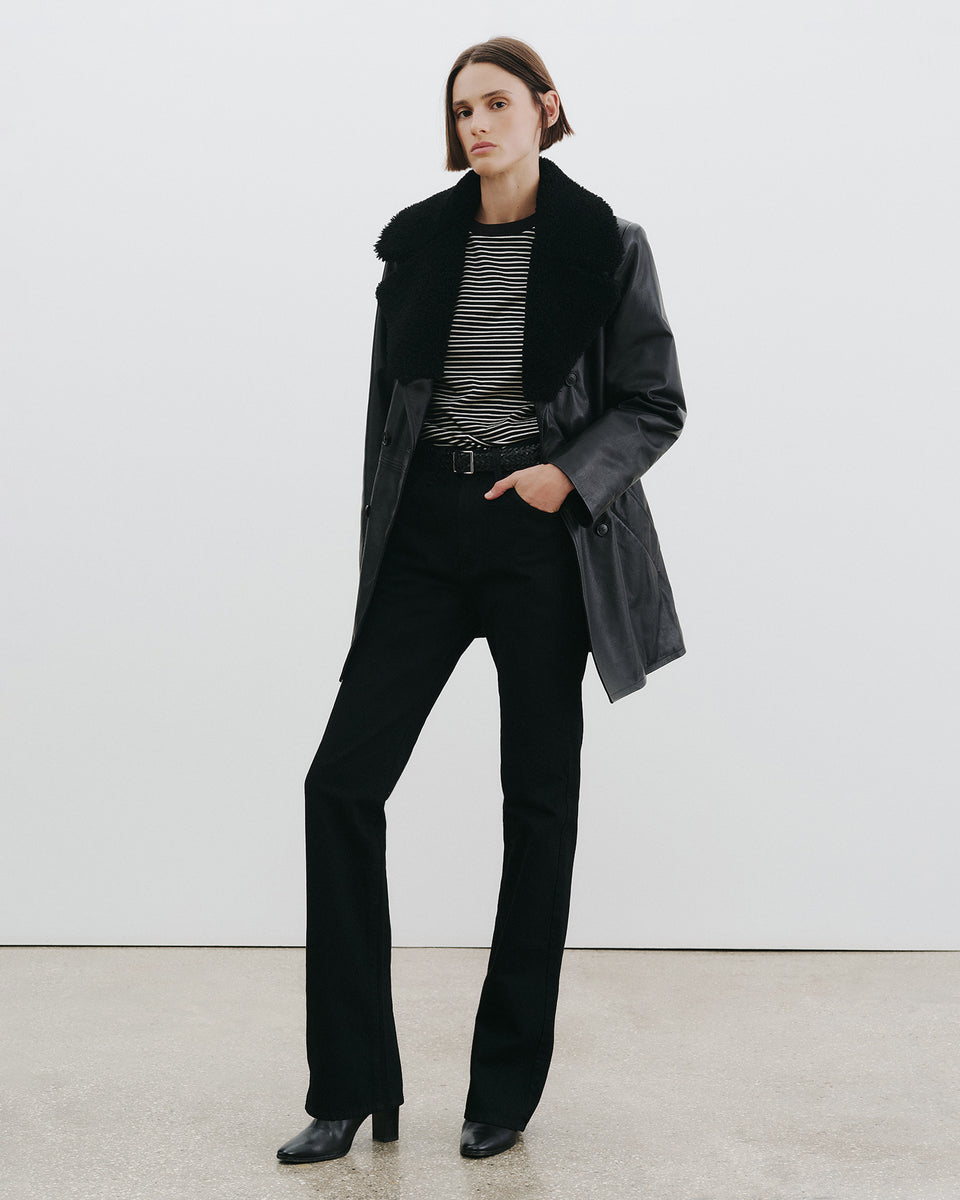 SIMONE TEE IN BLACK/IVORY STRIPE