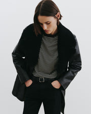 SIMONE TEE IN BLACK/IVORY STRIPE