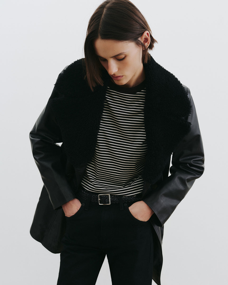 SIMONE TEE IN BLACK/IVORY STRIPE