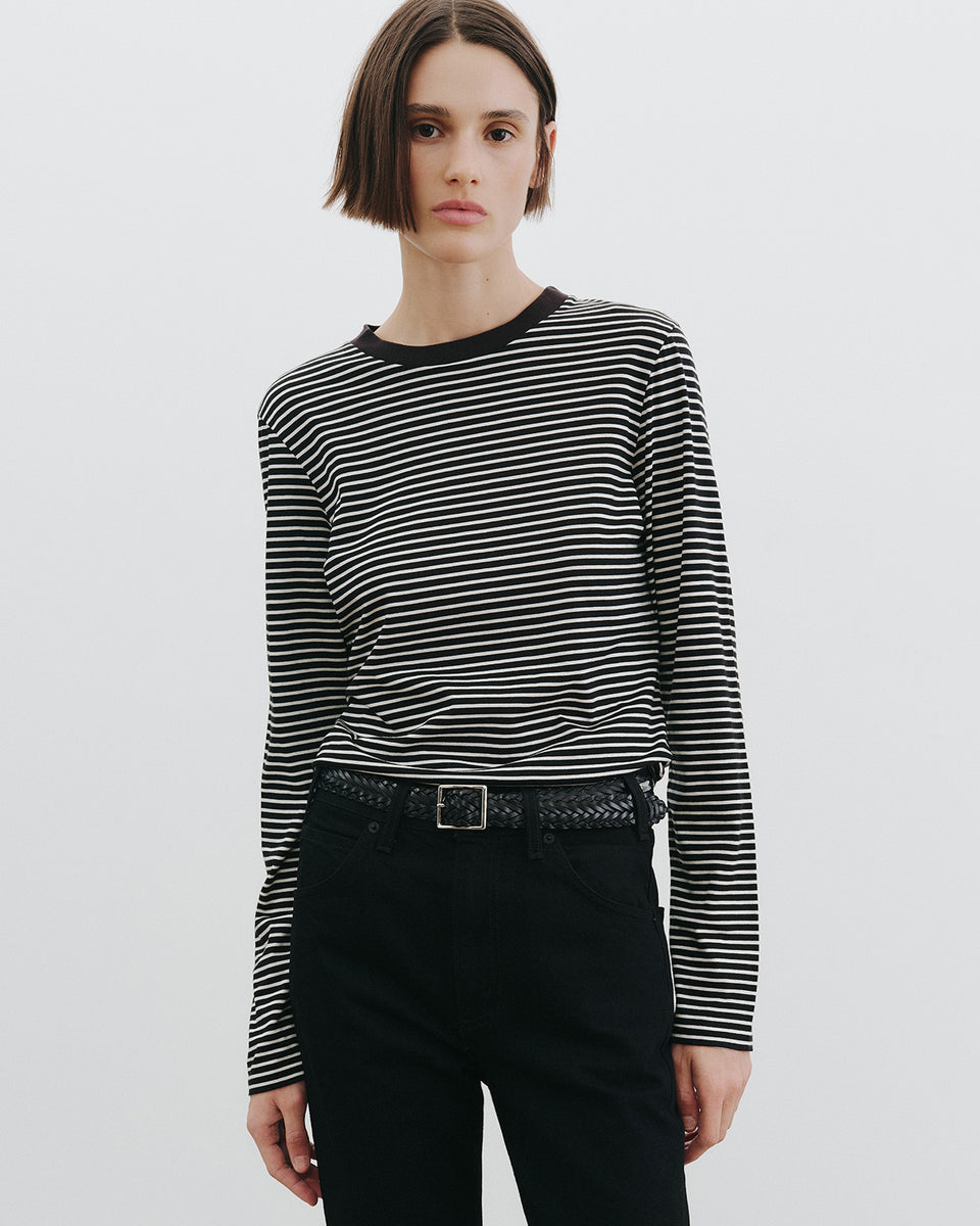 SIMONE TEE IN BLACK/IVORY STRIPE
