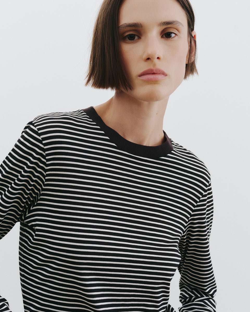 SIMONE TEE IN BLACK/IVORY STRIPE
