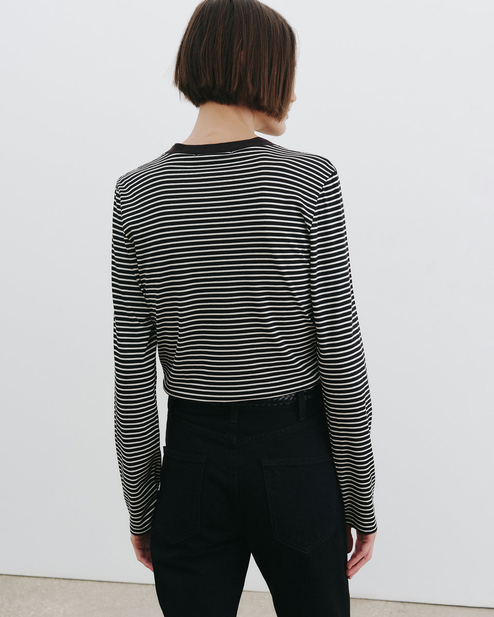 SIMONE TEE IN BLACK/IVORY STRIPE