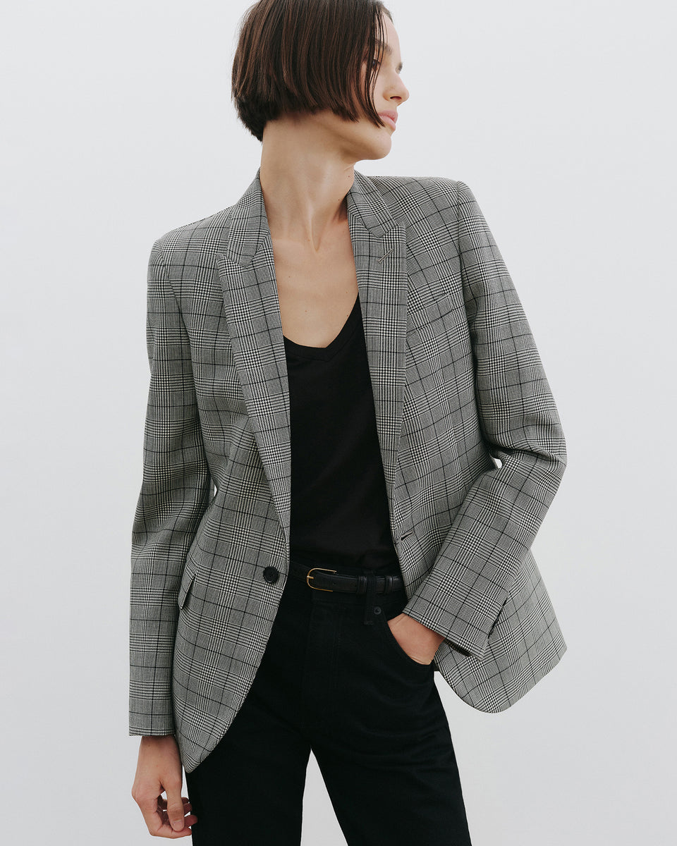 ANABEL TAILORED WOOL BLAZER IN BLACK PLAID