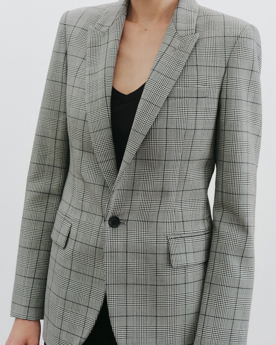 ANABEL TAILORED WOOL BLAZER IN BLACK PLAID