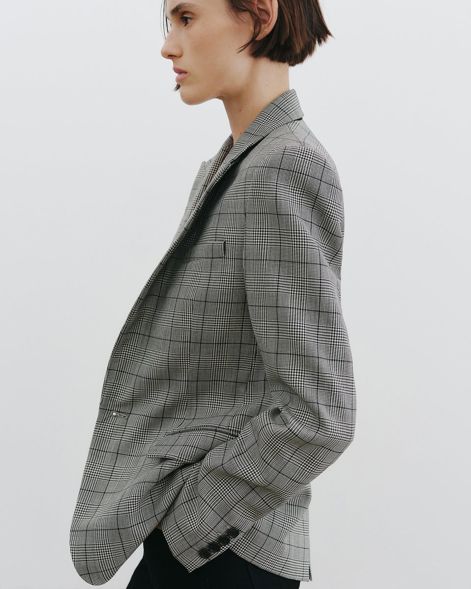 ANABEL TAILORED WOOL BLAZER IN BLACK PLAID