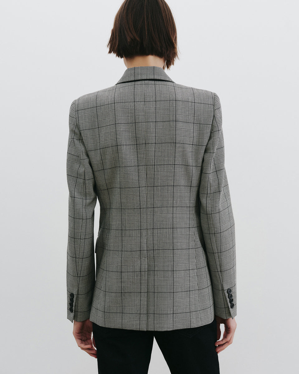 ANABEL TAILORED WOOL BLAZER IN BLACK PLAID