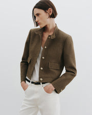 HADLEY CROPPED WOOL JACKET IN MOSS GREEN