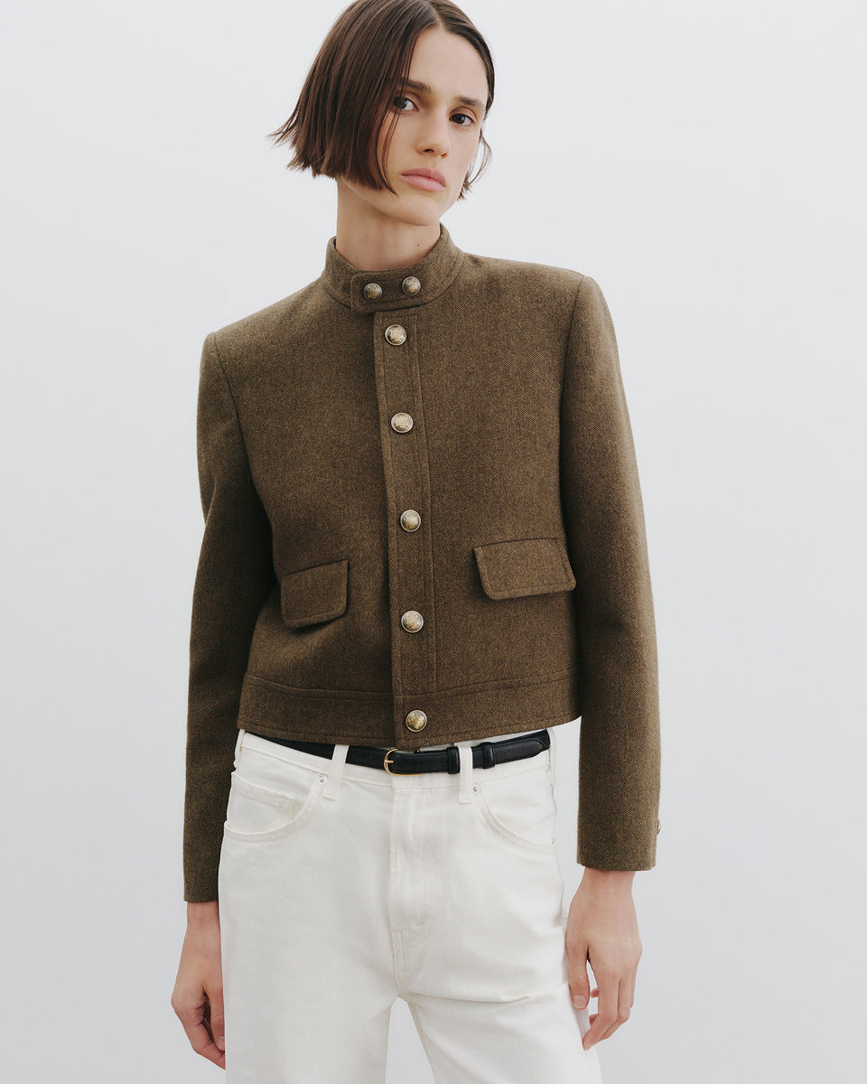 HADLEY CROPPED WOOL JACKET IN MOSS GREEN