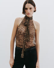 ALLA SILK HALTERNECK TOP IN LUREX LEOPARD