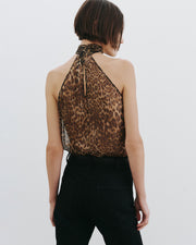 ALLA SILK HALTERNECK TOP IN LUREX LEOPARD