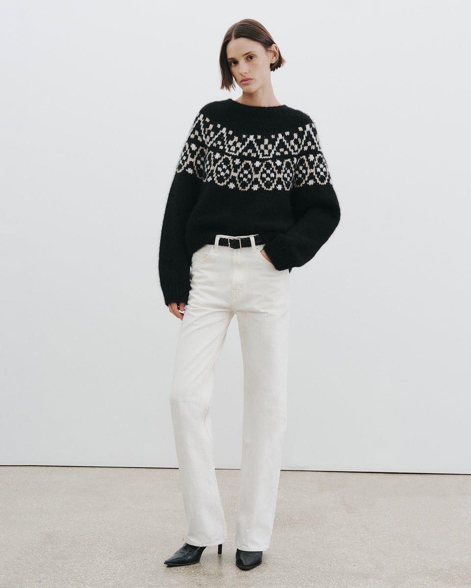 CHRISSY CASHMERE SWEATER IN BLACK FAIRISLE