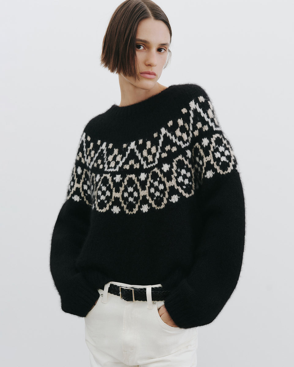 CHRISSY CASHMERE SWEATER IN BLACK FAIRISLE