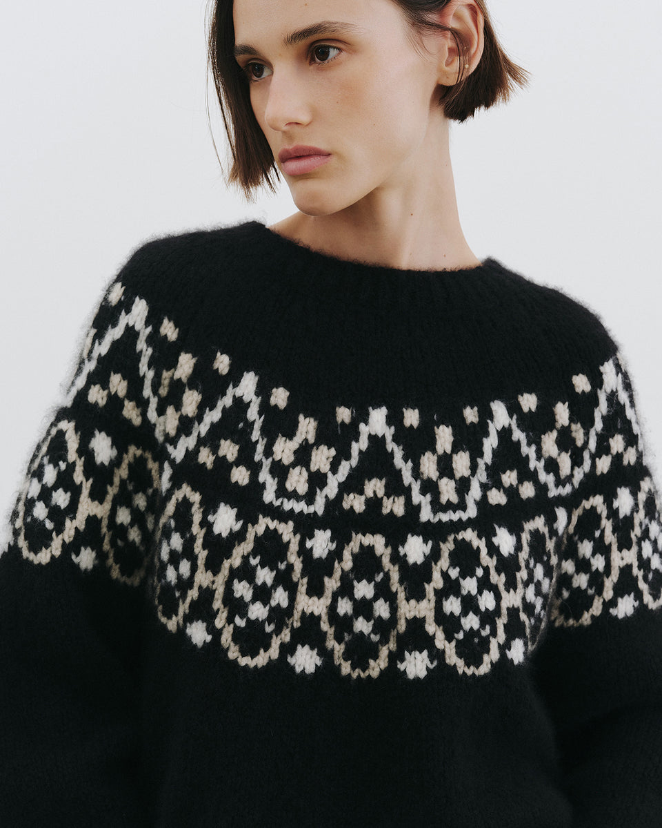 CHRISSY CASHMERE SWEATER IN BLACK FAIRISLE