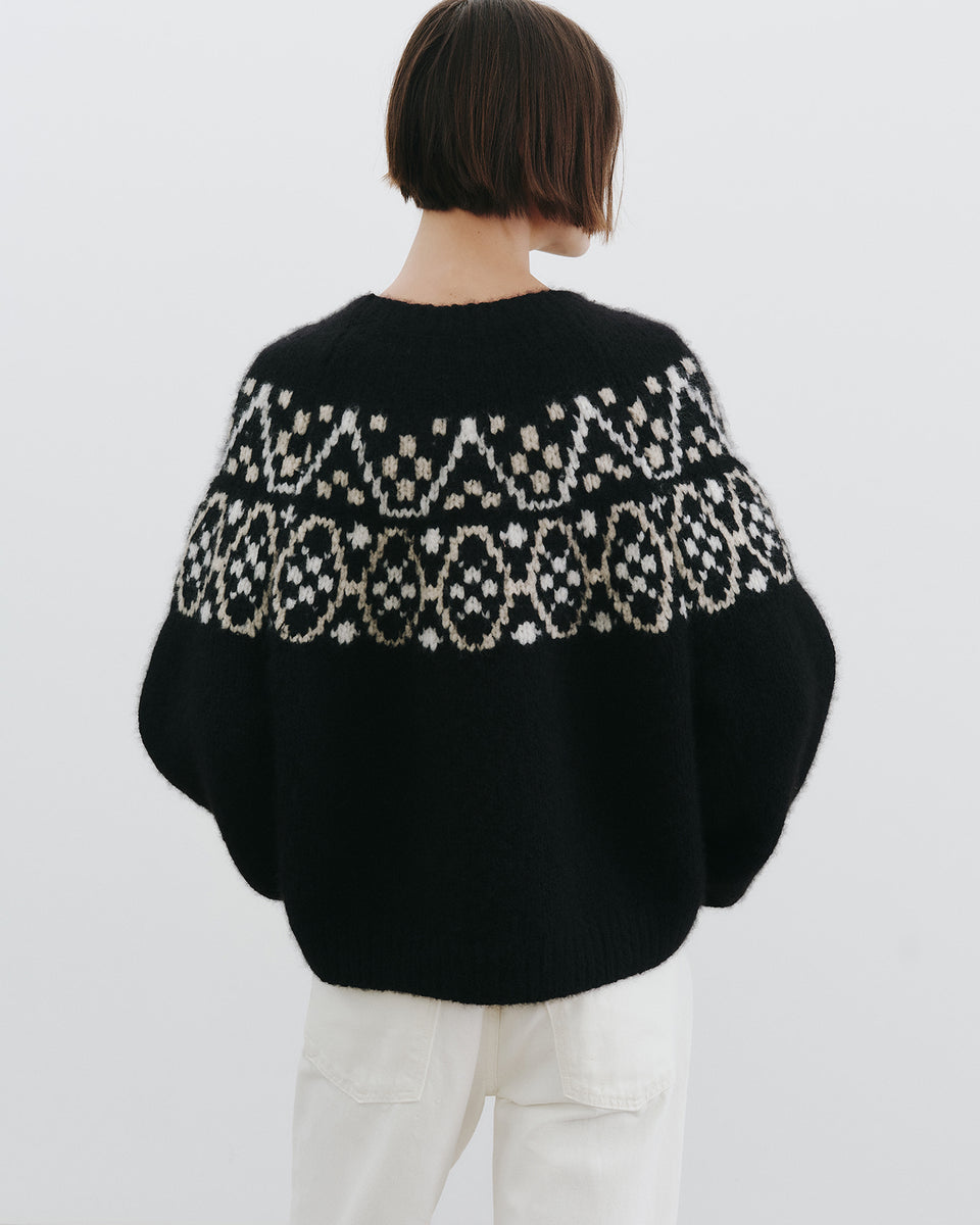 CHRISSY CASHMERE SWEATER IN BLACK FAIRISLE