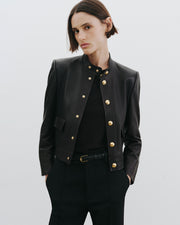 HADLEY LEATHER CROPPED JACKET IN BLACK
