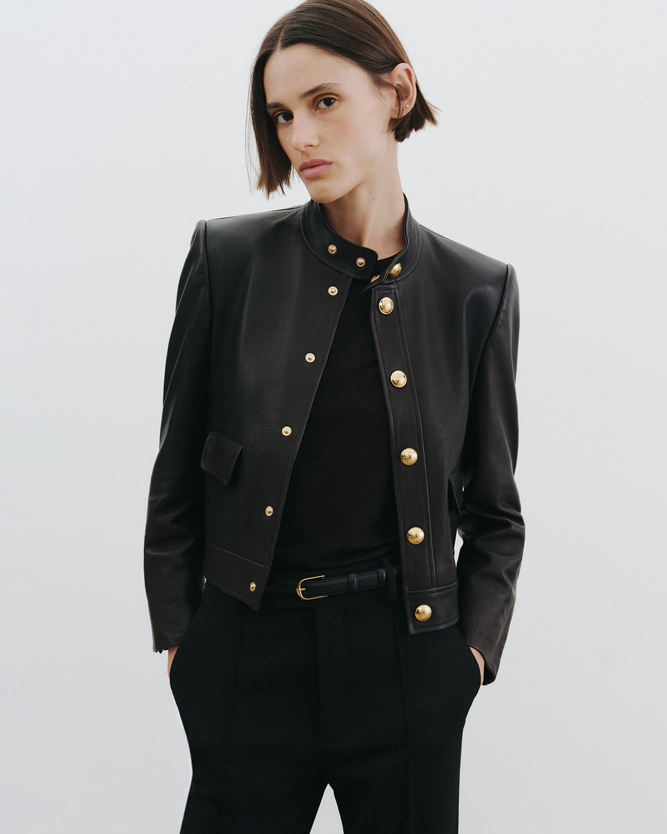 HADLEY LEATHER CROPPED JACKET IN BLACK