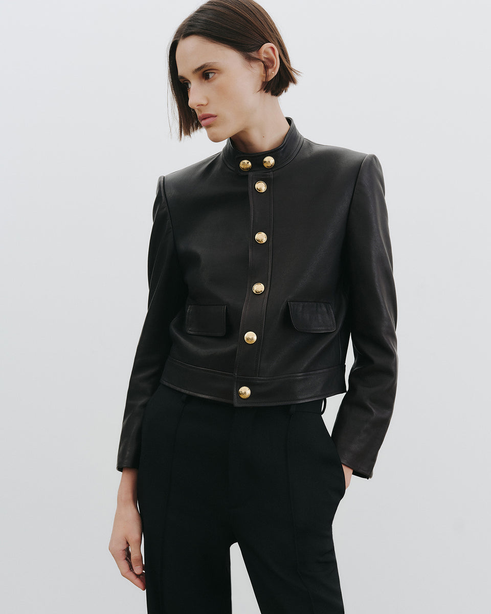 HADLEY LEATHER CROPPED JACKET IN BLACK