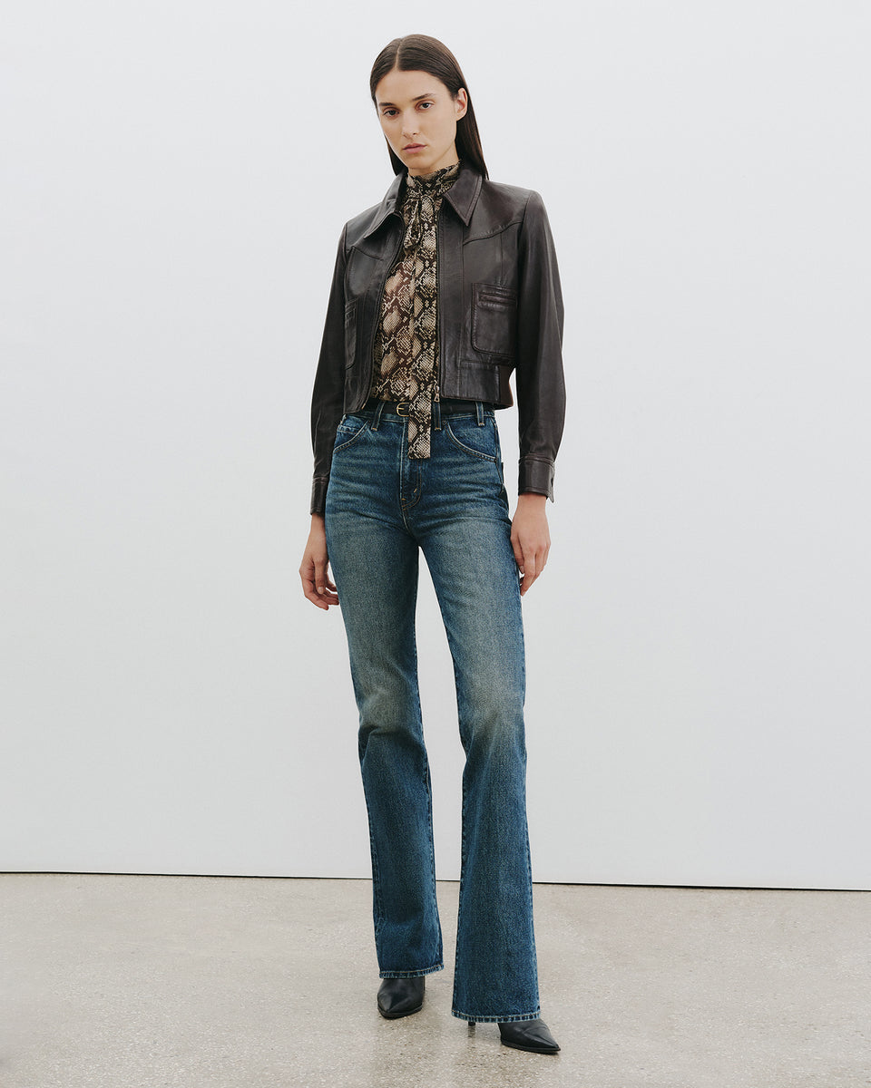 ALLA SILK HALTERNECK TOP IN STONE/BROWN SNAKE PRINT