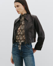 ALLA SILK HALTERNECK TOP IN STONE/BROWN SNAKE PRINT