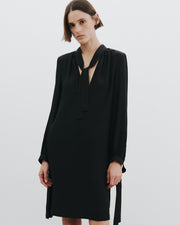 VADA TIE NECK SILK DRESS IN BLACK
