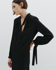 VADA TIE NECK SILK DRESS IN BLACK