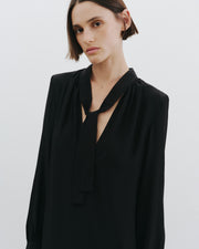 VADA TIE NECK SILK DRESS IN BLACK