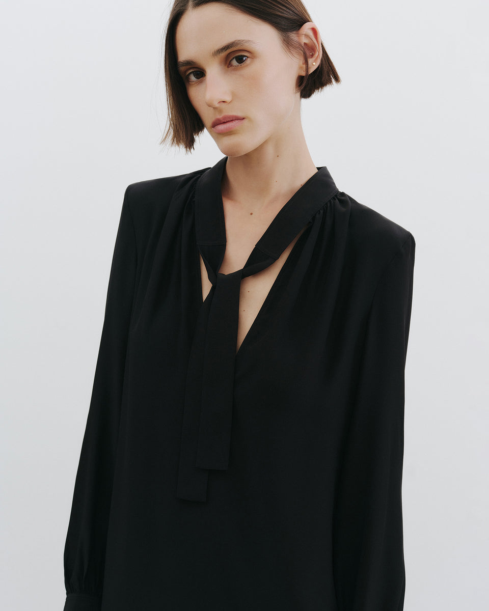 VADA TIE NECK SILK DRESS IN BLACK
