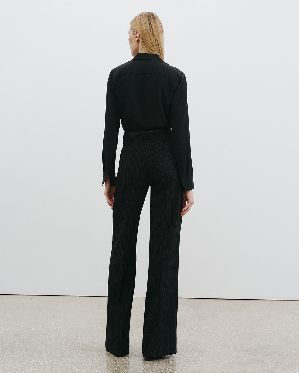 RIVERS WOOL PANT IN BLACK PINSTRIPE