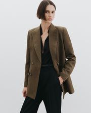 WESTON DOUBLE BREASTED WOOL BLAZER IN MOSS GREEN