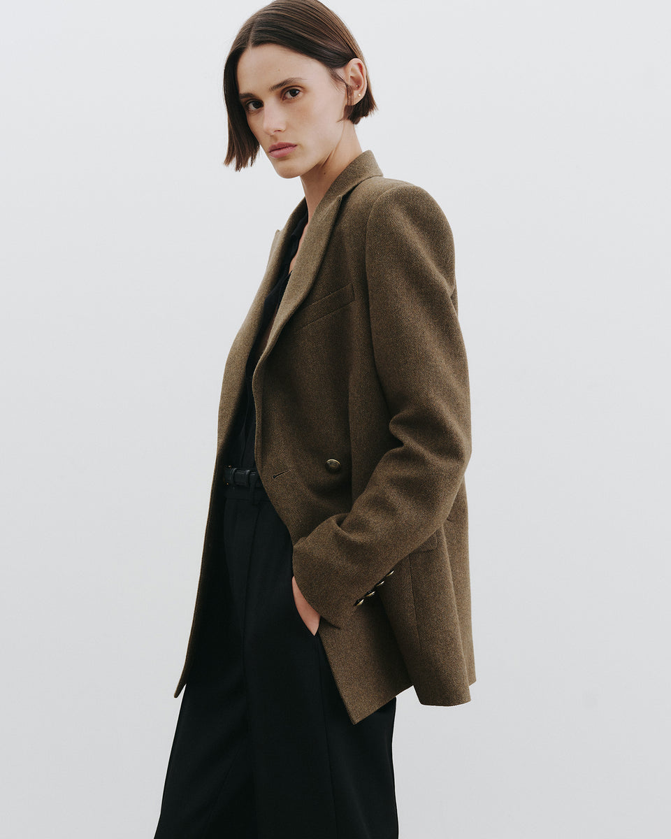 WESTON DOUBLE BREASTED WOOL BLAZER IN MOSS GREEN