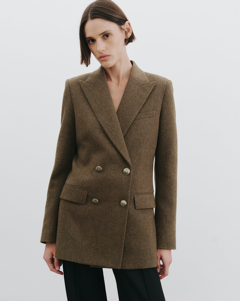 WESTON DOUBLE BREASTED WOOL BLAZER IN MOSS GREEN