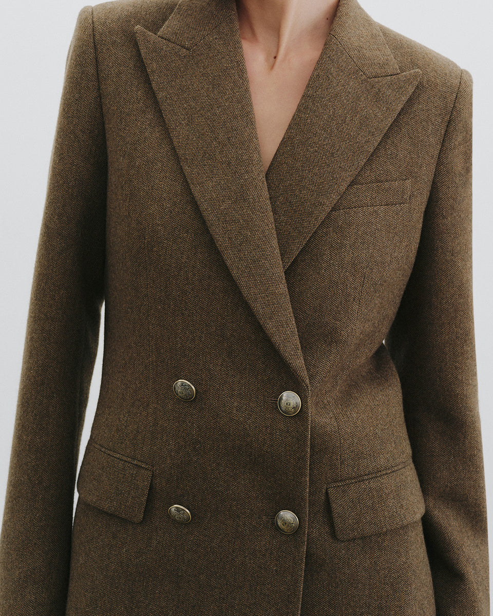WESTON DOUBLE BREASTED WOOL BLAZER IN MOSS GREEN